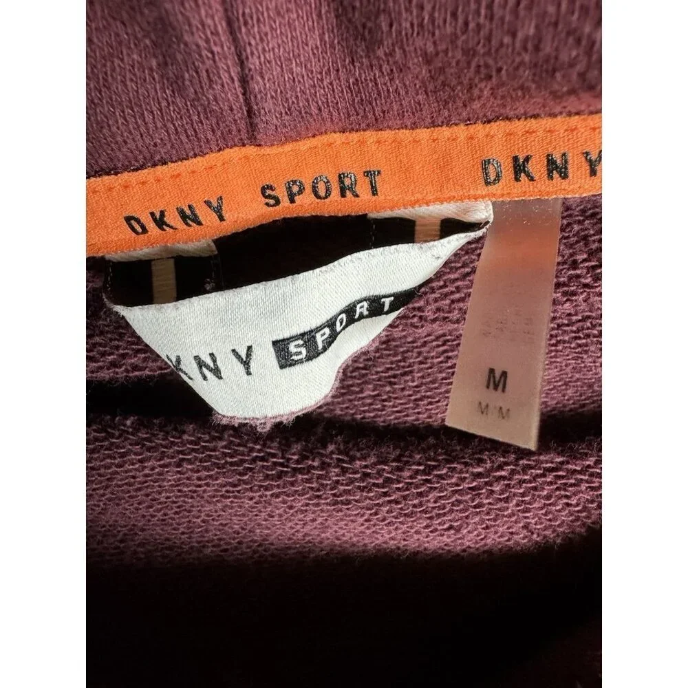 DKNY Sport Burgundy Logo Pullover Hoodie Sweatshirt Kangaroo Pocket M